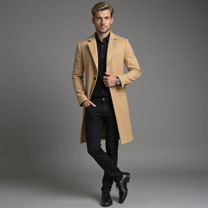 Eleanore | Elegant Men's Grey Slim Fit Wool Overcoat