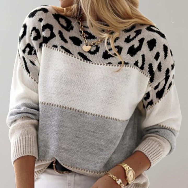 Bellamy | Chic Leopard Print Color Block Pullover Sweater