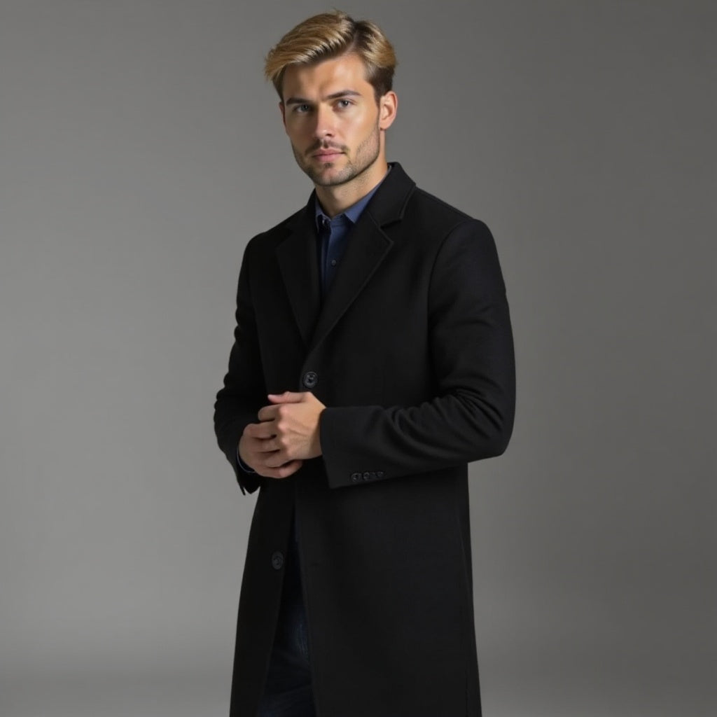 Eleanore | Elegant Men's Grey Slim Fit Wool Overcoat