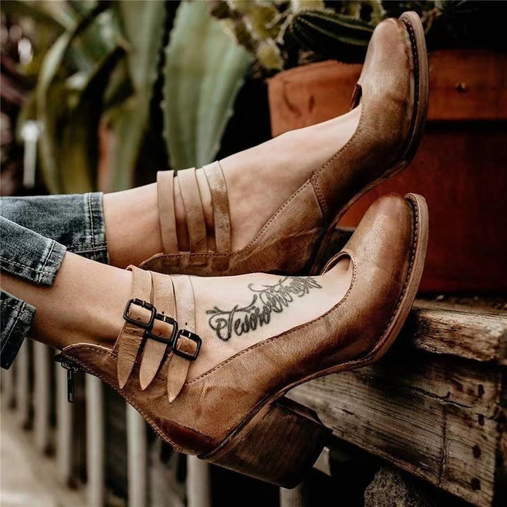 Tessa | Stylish Tan Leather Block Heel Ankle Boots