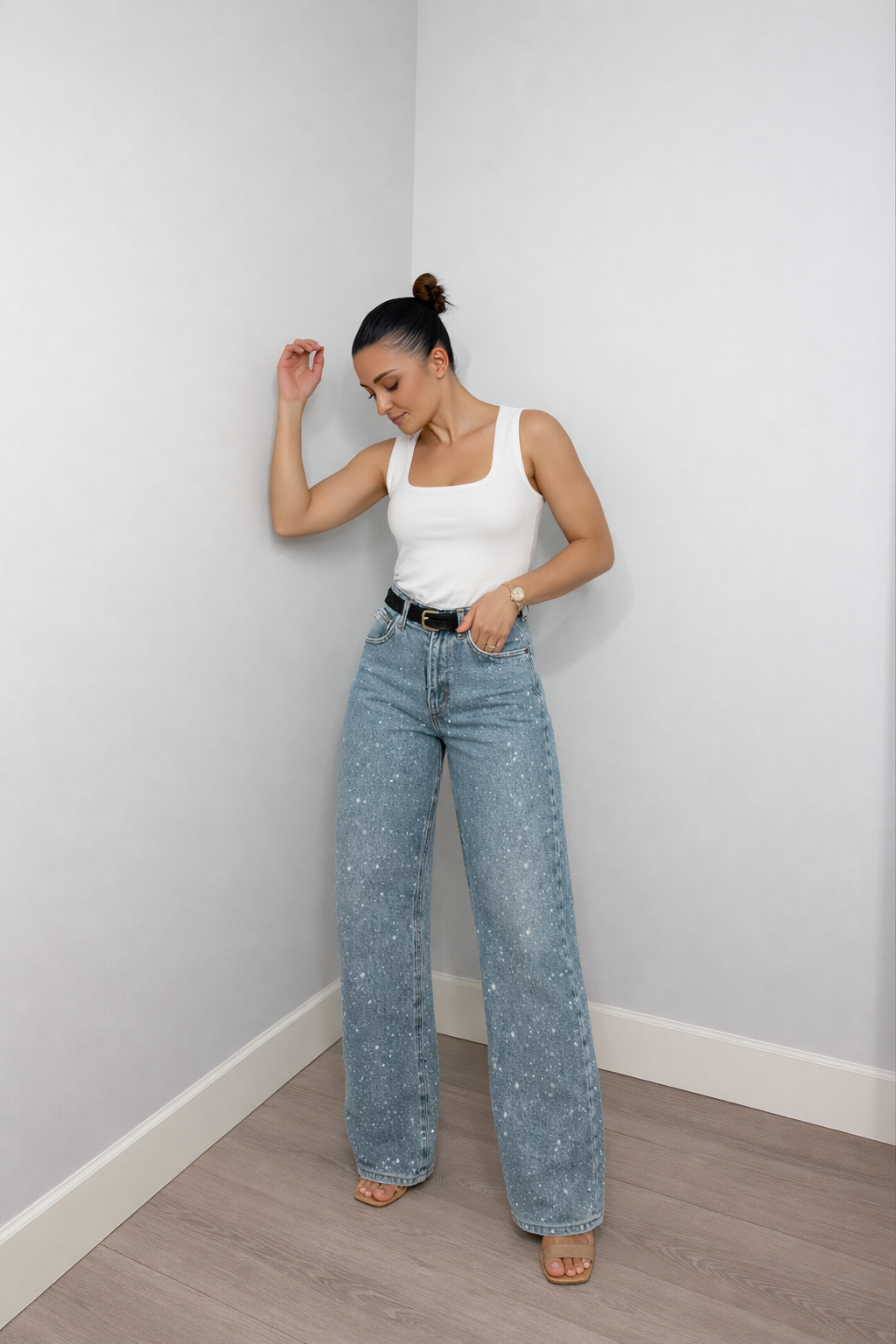 Emma | Stylish High Waisted Wide Leg Glitter Jeans