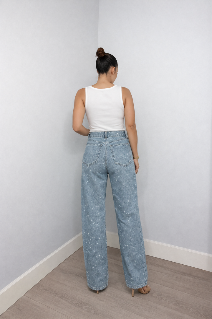 Emma | Stylish High Waisted Wide Leg Glitter Jeans