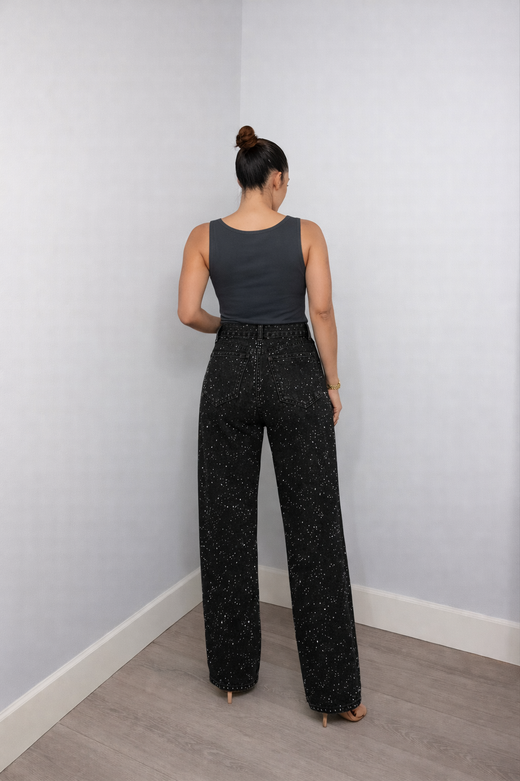 Emma | Stylish High Waisted Wide Leg Glitter Jeans