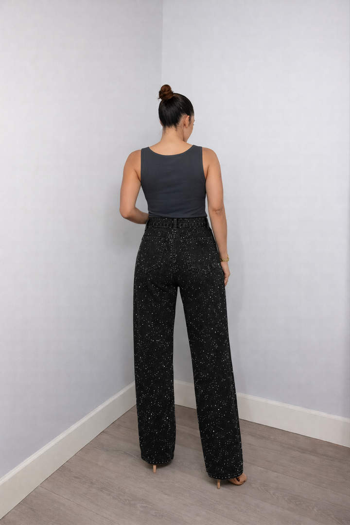 Emma | Stylish High Waisted Wide Leg Glitter Jeans