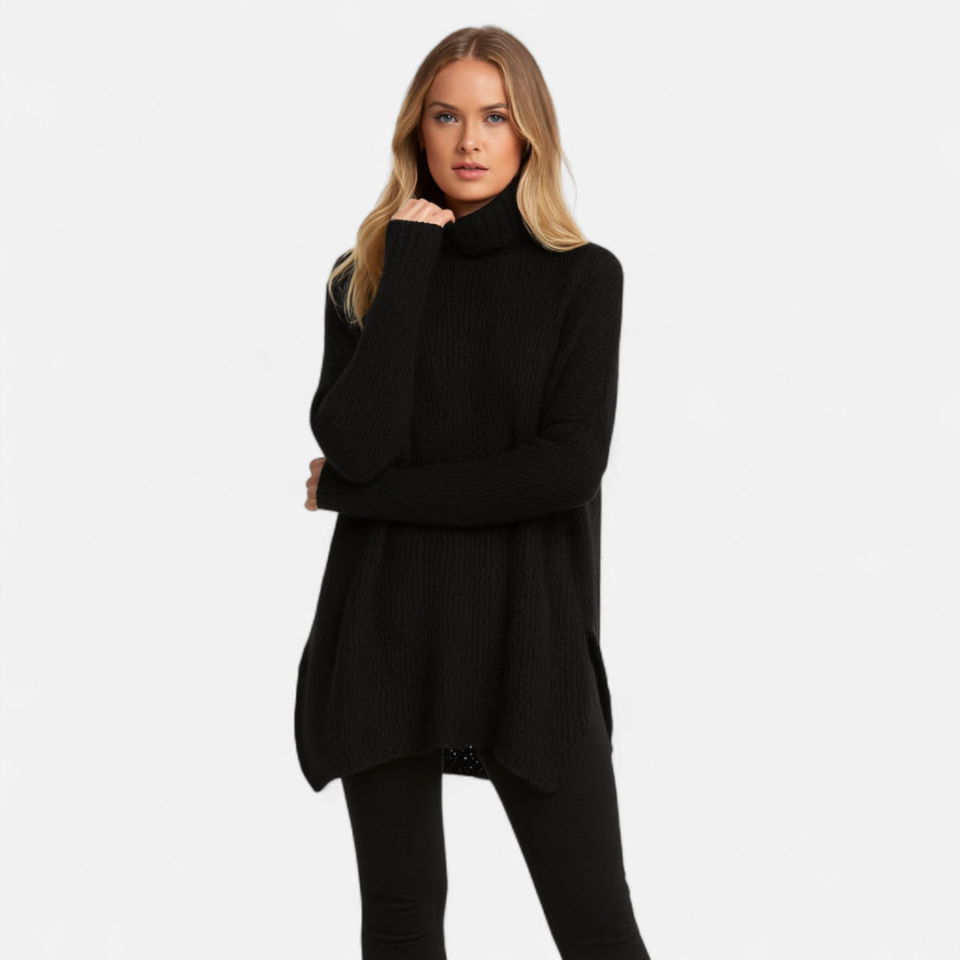 Elyse | Elegant Black Turtleneck Cable Knit Oversized Sweater