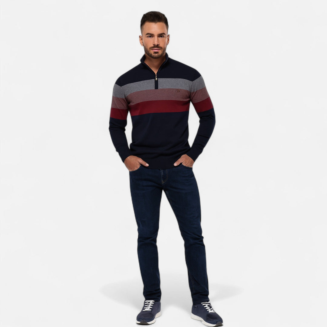 Evelyn | Stylish Half-Zip Striped Pullover Sweater