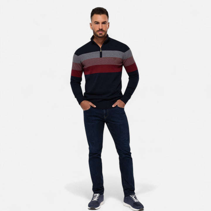 Evelyn | Stylish Half-Zip Striped Pullover Sweater