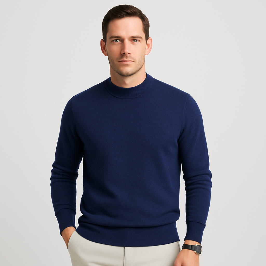 Phoebe | Elegant Men's Cream Crewneck Sweater With Ribbed Details