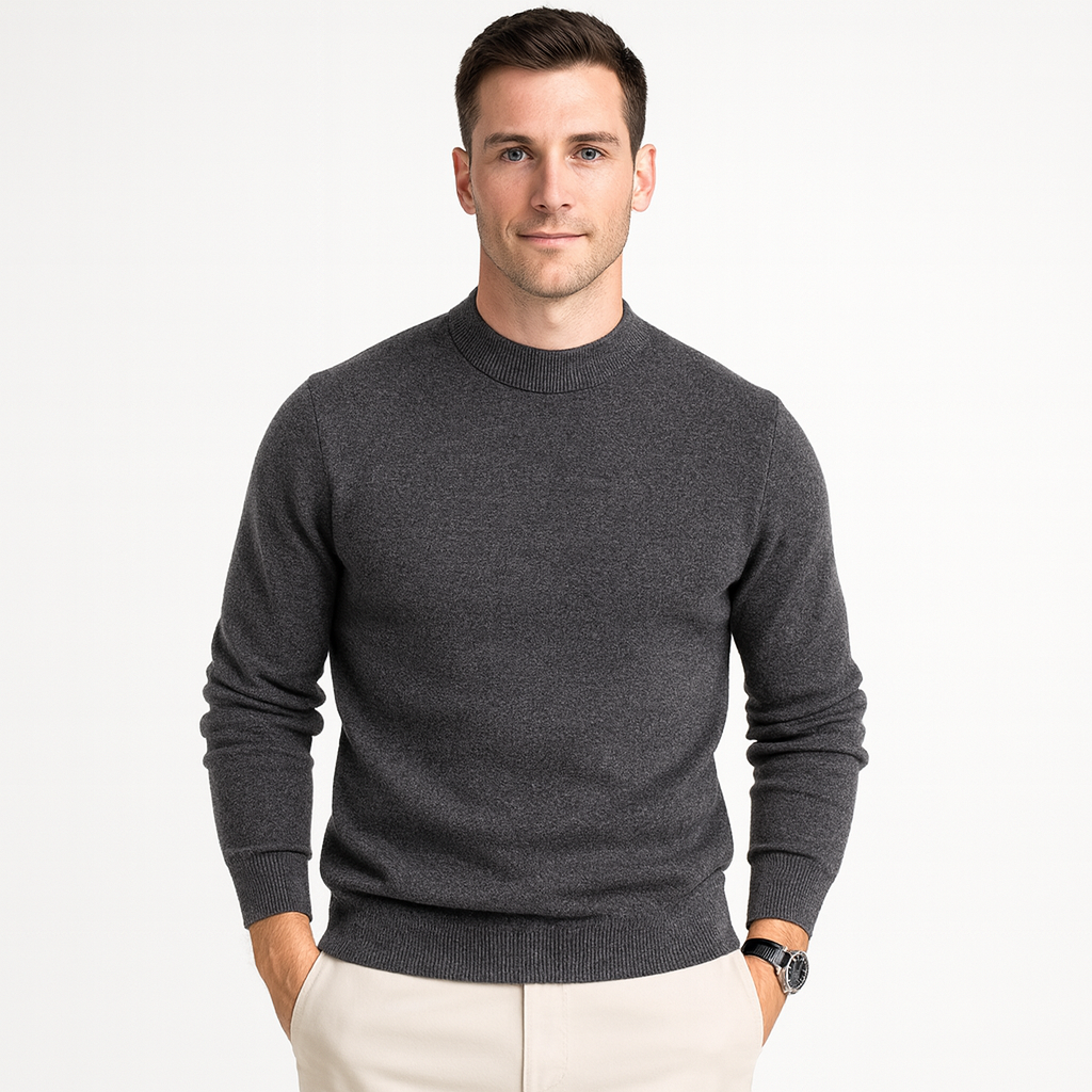 Phoebe | Elegant Men's Cream Crewneck Sweater With Ribbed Details