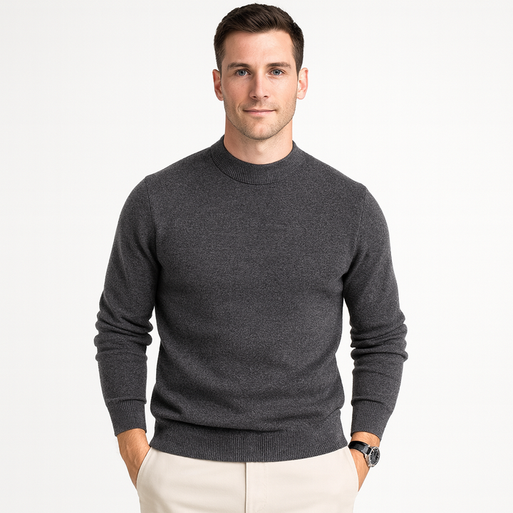 Phoebe | Elegant Men's Cream Crewneck Sweater With Ribbed Details