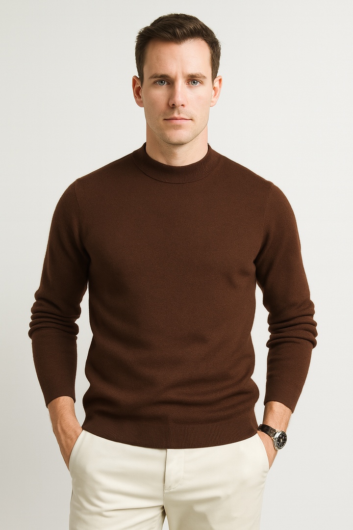 Phoebe | Elegant Men's Cream Crewneck Sweater With Ribbed Details
