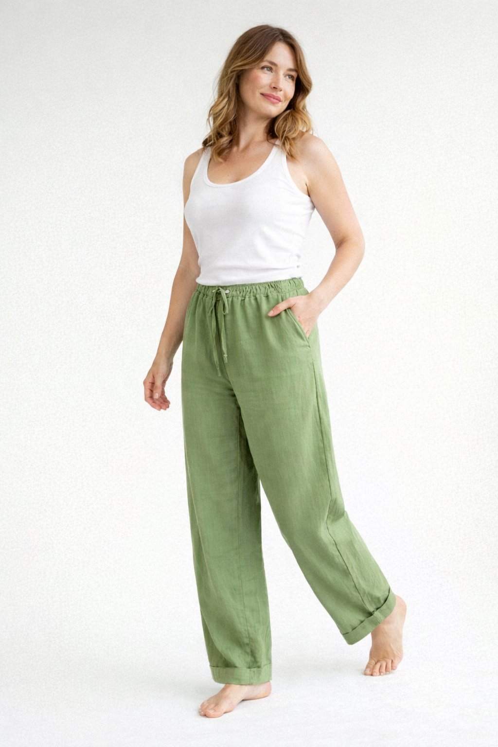 Adriana | Elegant High Waist Linen Drawstring Pants Women