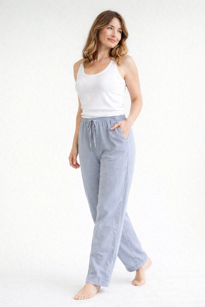Adriana | Elegant High Waist Linen Drawstring Pants Women