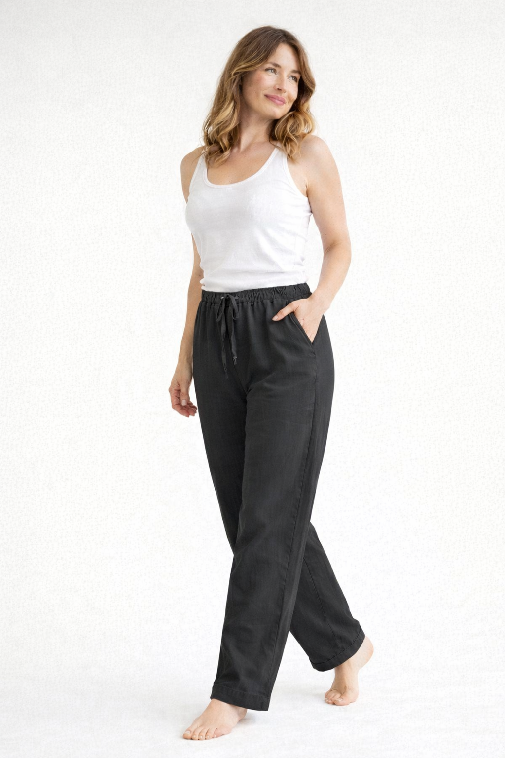Adriana | Elegant High Waist Linen Drawstring Pants Women