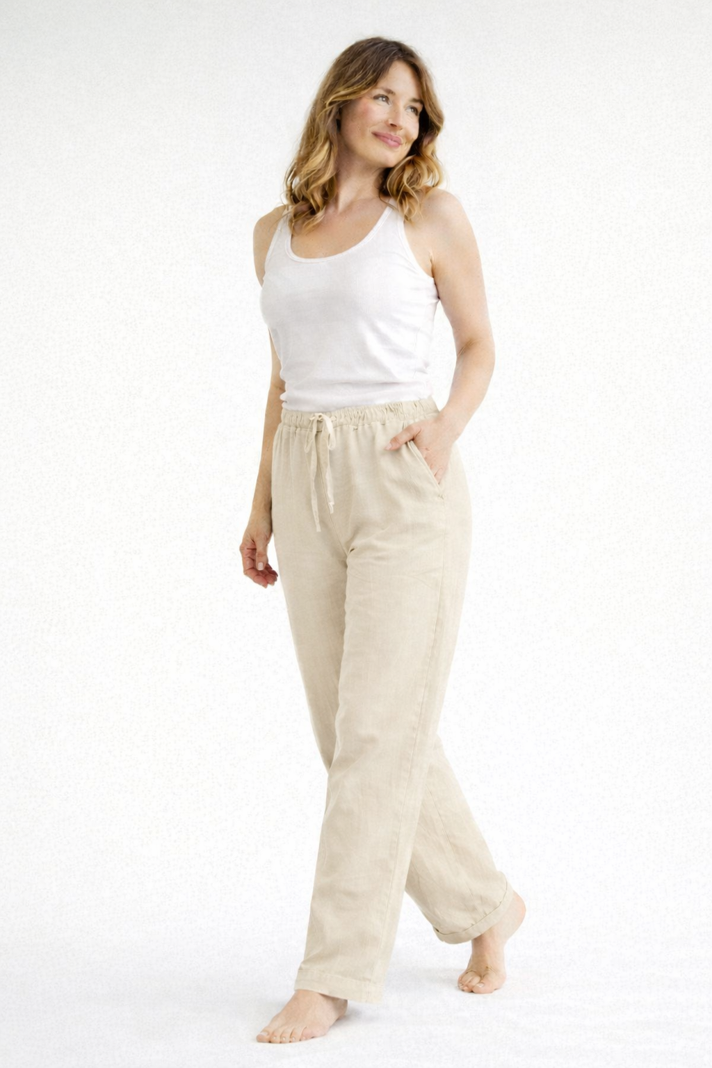 Adriana | Elegant High Waist Linen Drawstring Pants Women