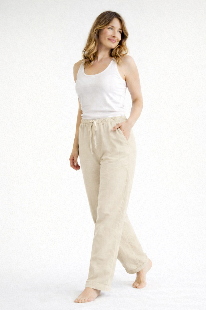 Adriana | Elegant High Waist Linen Drawstring Pants Women