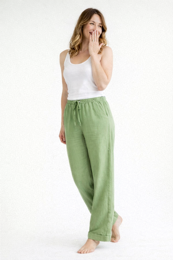 Adriana | Elegant High Waist Linen Drawstring Pants Women