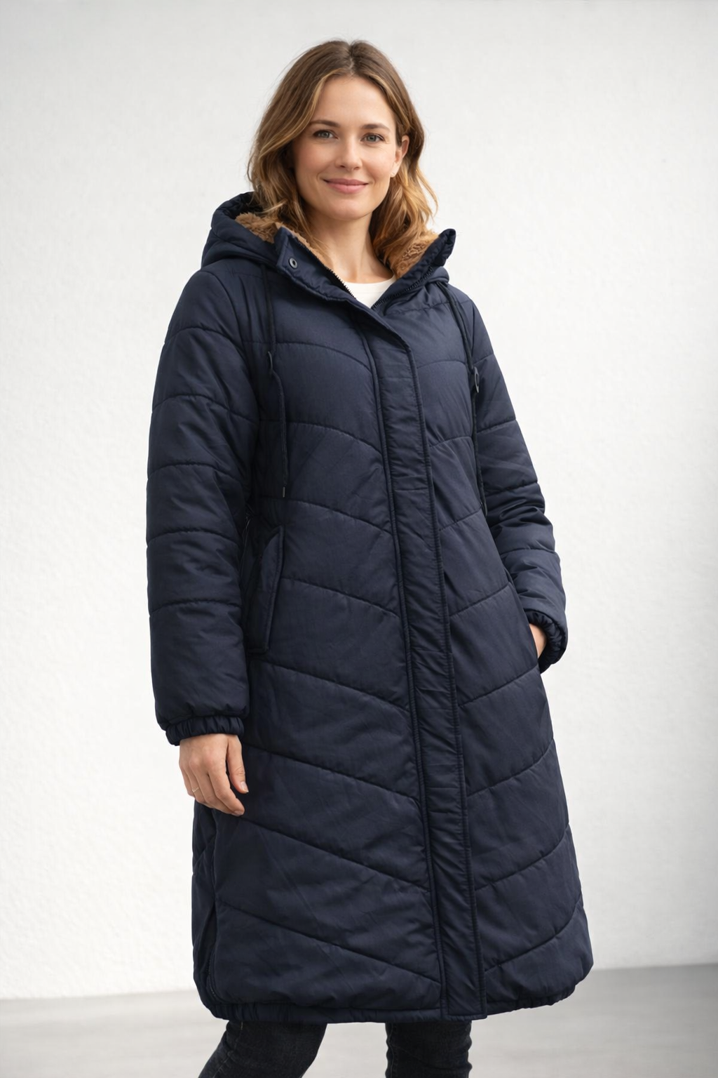 Corinne | Elegant Long Quilted Puffer Coat With Hood