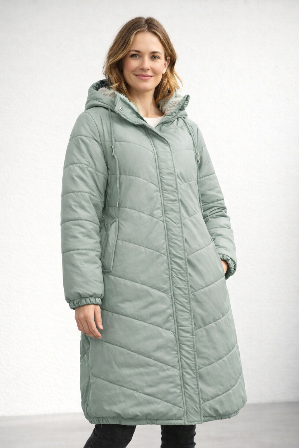 Corinne | Elegant Long Quilted Puffer Coat With Hood