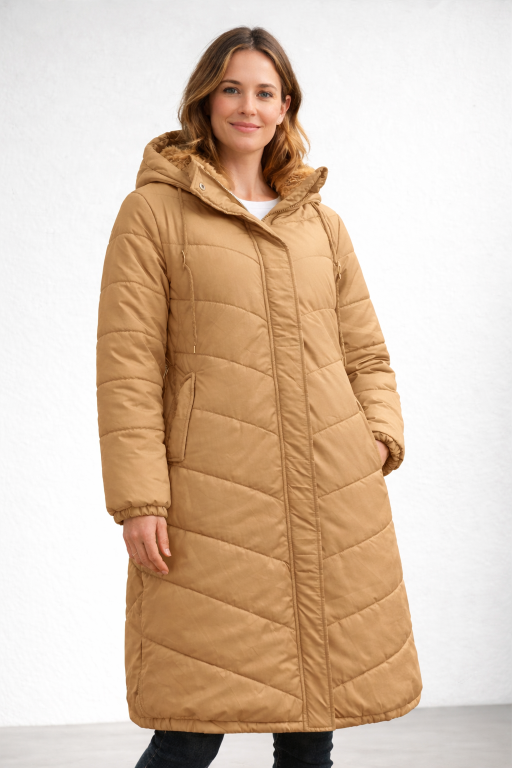 Corinne | Elegant Long Quilted Puffer Coat With Hood