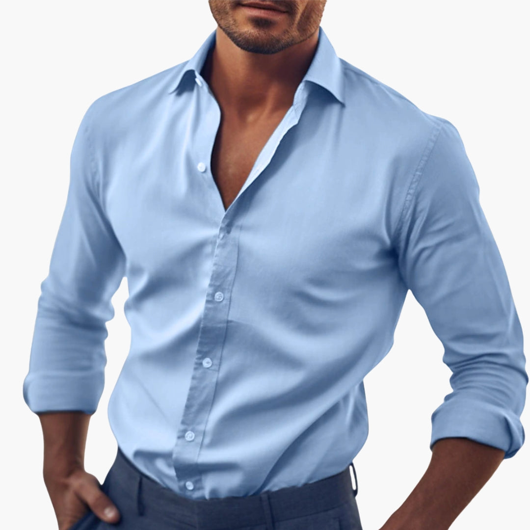 Amara | Elegant Light Blue Button-Down Dress Shirt For Men