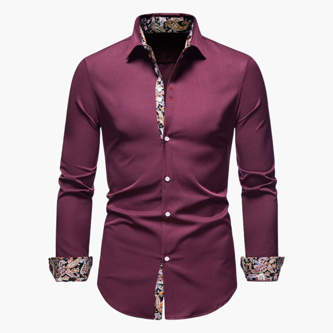 Phoebe | Elegant Men's White Dress Shirt With Paisley Contrast Trim