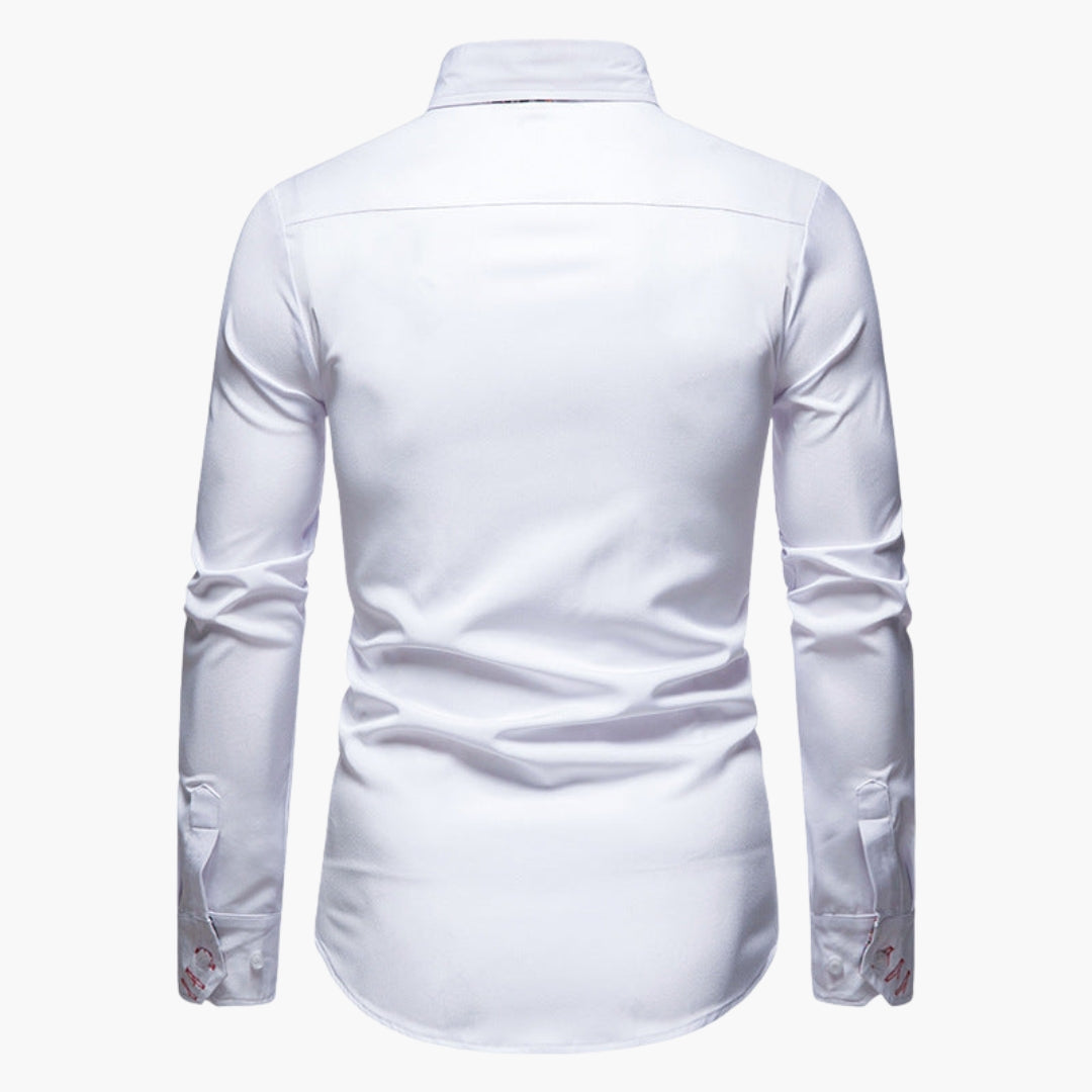Phoebe | Elegant Men's White Dress Shirt With Paisley Contrast Trim