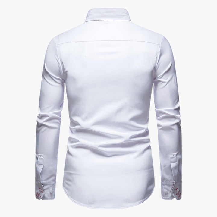 Phoebe | Elegant Men's White Dress Shirt With Paisley Contrast Trim