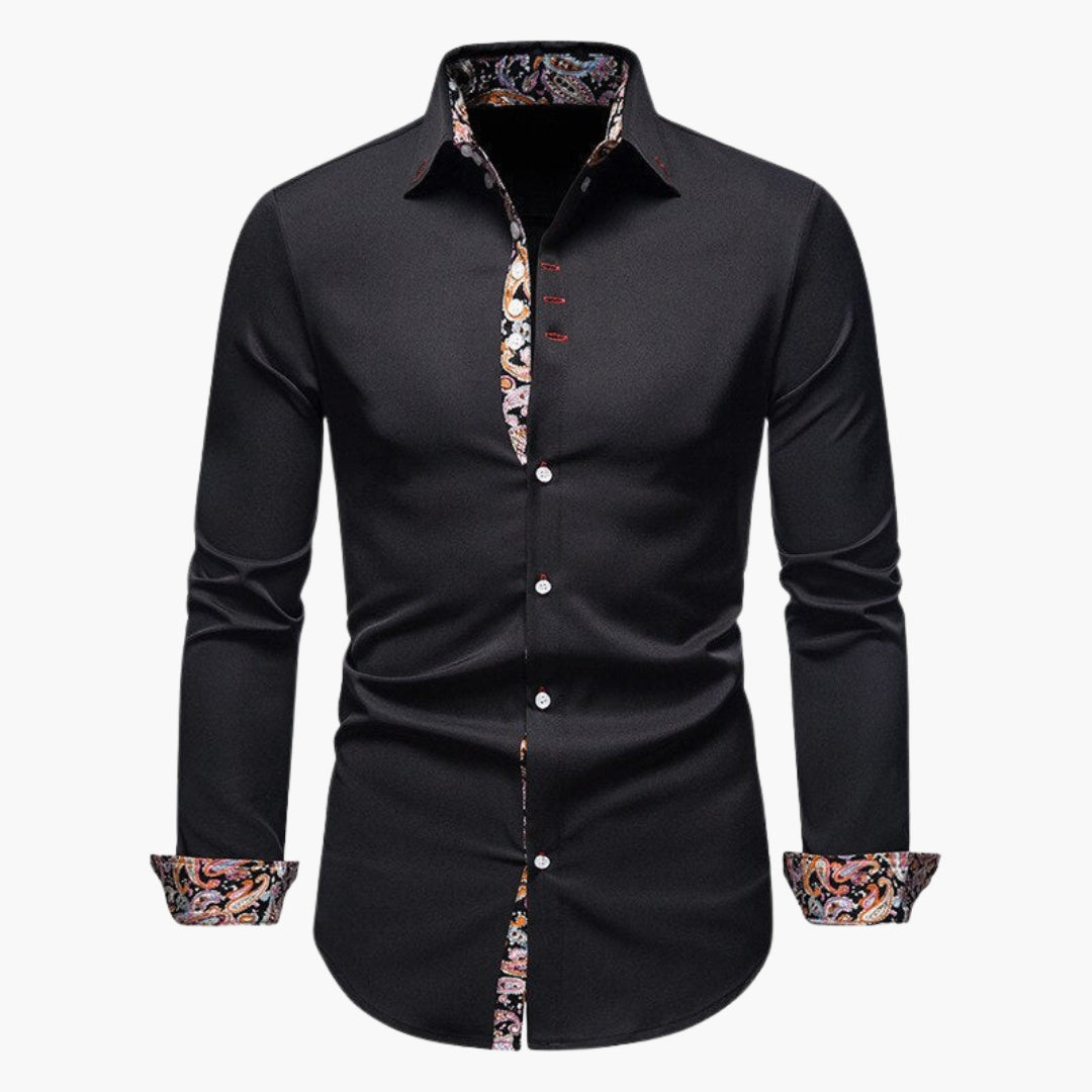 Phoebe | Elegant Men's White Dress Shirt With Paisley Contrast Trim