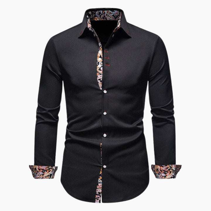 Phoebe | Elegant Men's White Dress Shirt With Paisley Contrast Trim