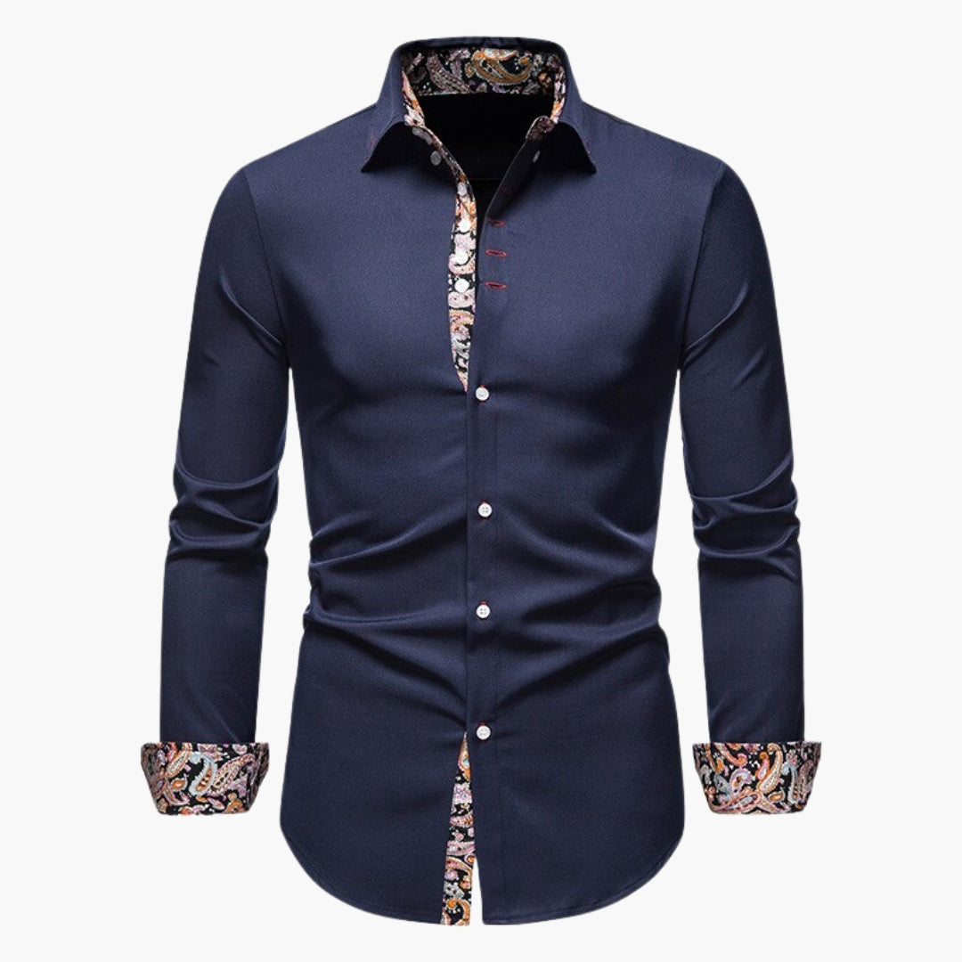 Phoebe | Elegant Men's White Dress Shirt With Paisley Contrast Trim