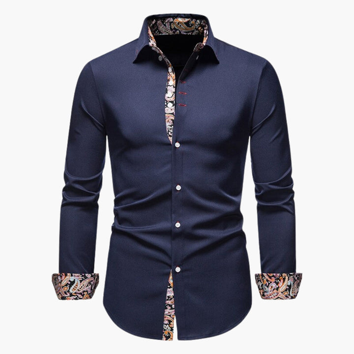 Phoebe | Elegant Men's White Dress Shirt With Paisley Contrast Trim