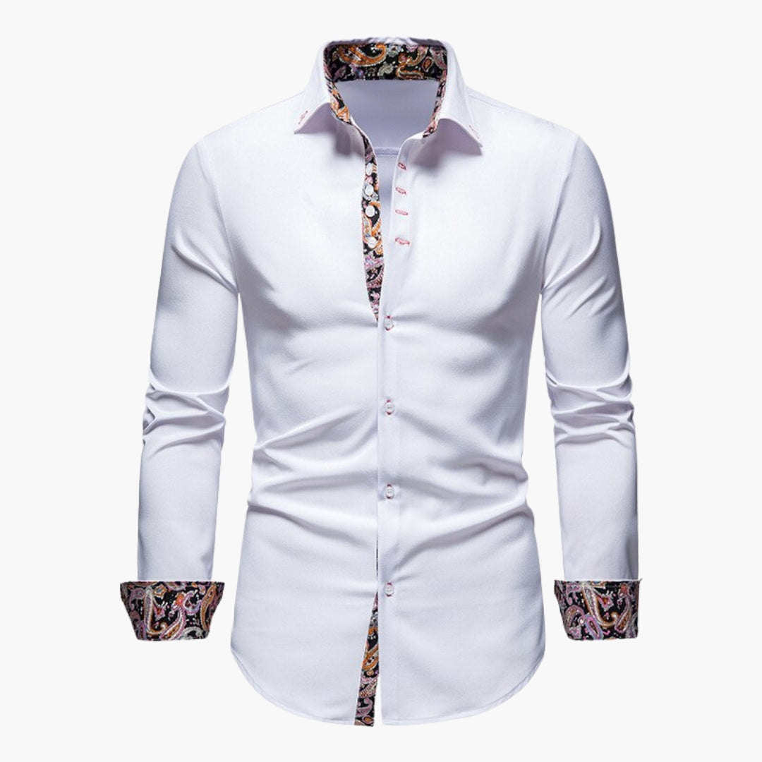 Evelyn | Elegant Fitted Button-Up Shirt With Paisley Trim
