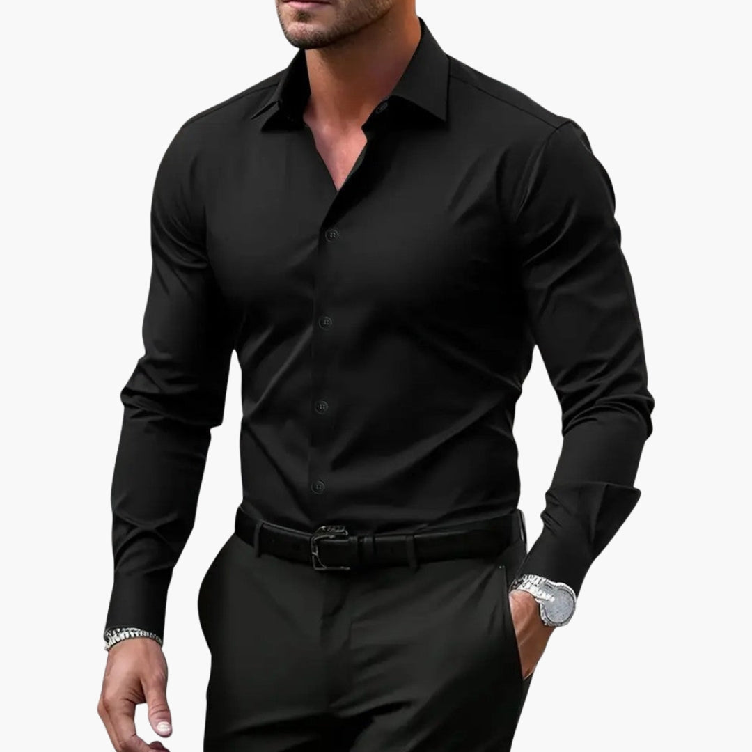 Marcus | Sleek Black Fitted Dress Shirt With Structured Collar