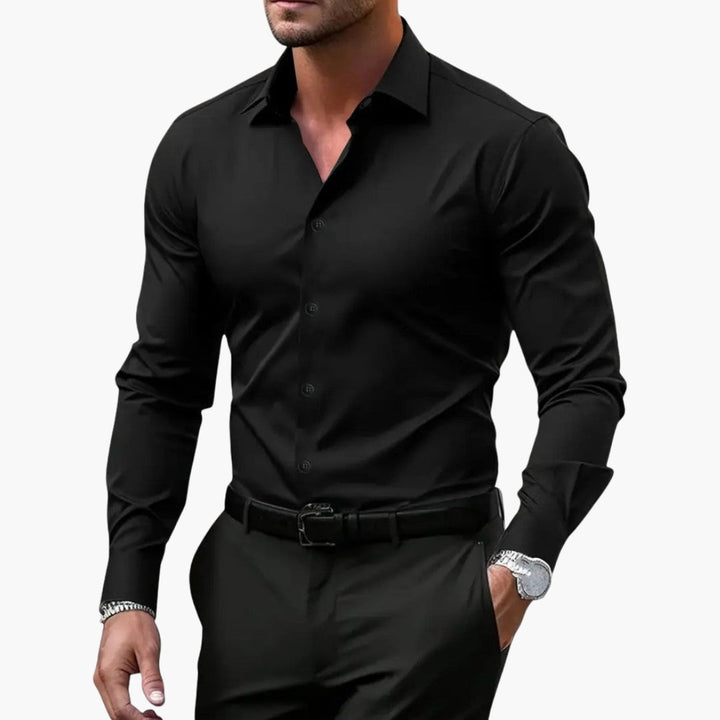 Marcus | Sleek Black Fitted Dress Shirt With Structured Collar