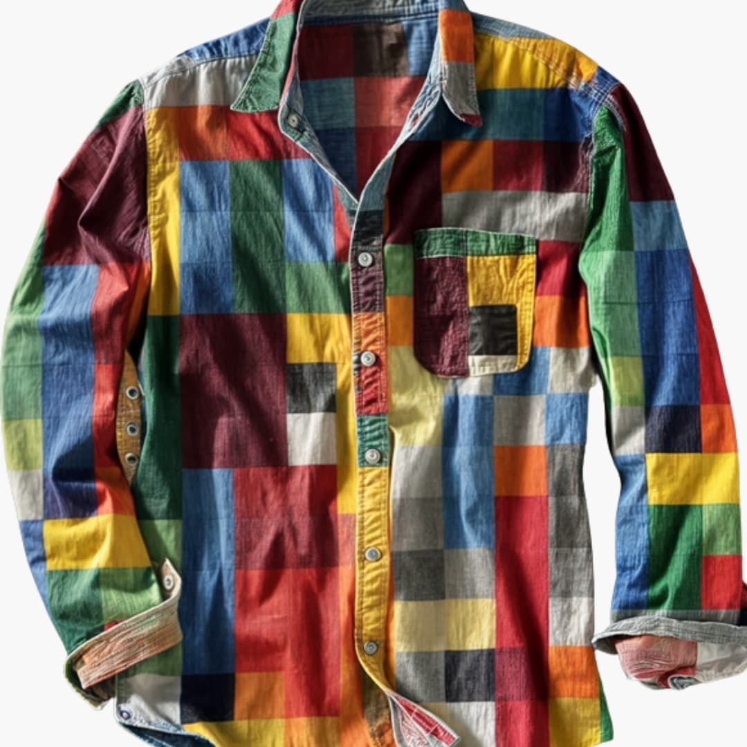 Rosette | Stylish Men's Colorful Patchwork Long Sleeve Button Shirt