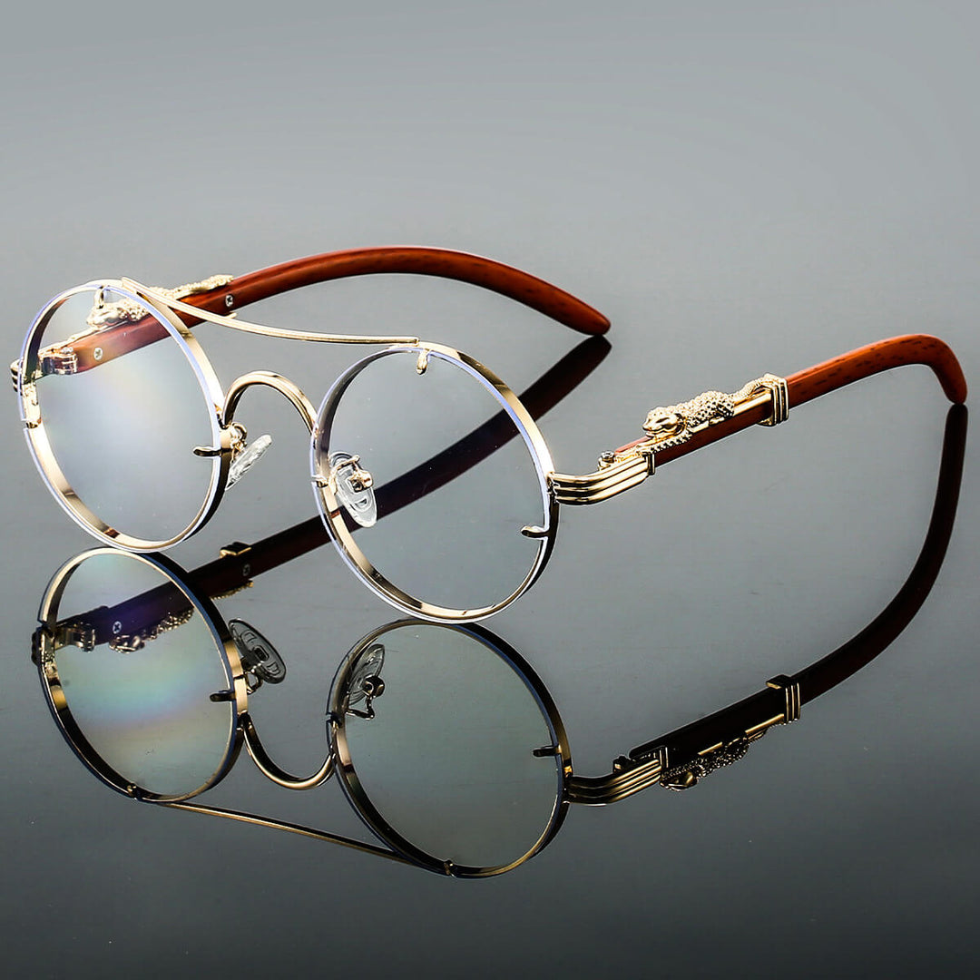 Celeste | Elegant Round Gold Frame Sunglasses With Blue Gradient Lenses