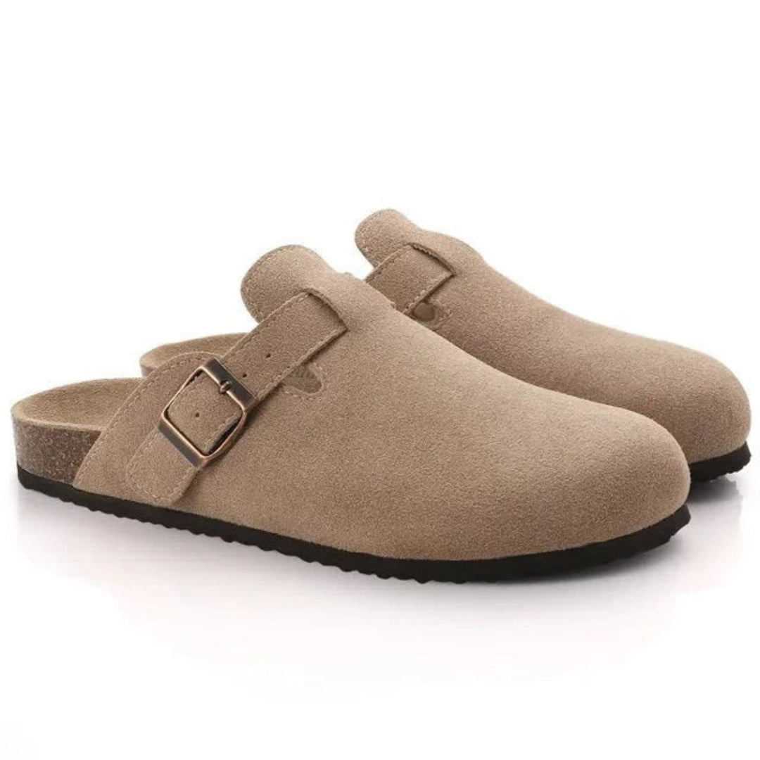 Ava | Stylish Suede Slip-On Clogs With Adjustable Buckle Detail