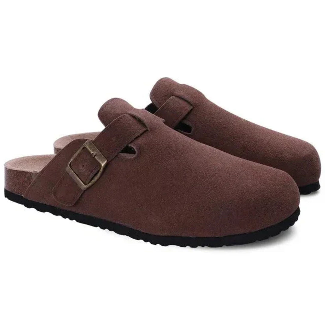 Ava | Stylish Suede Slip-On Clogs With Adjustable Buckle Detail