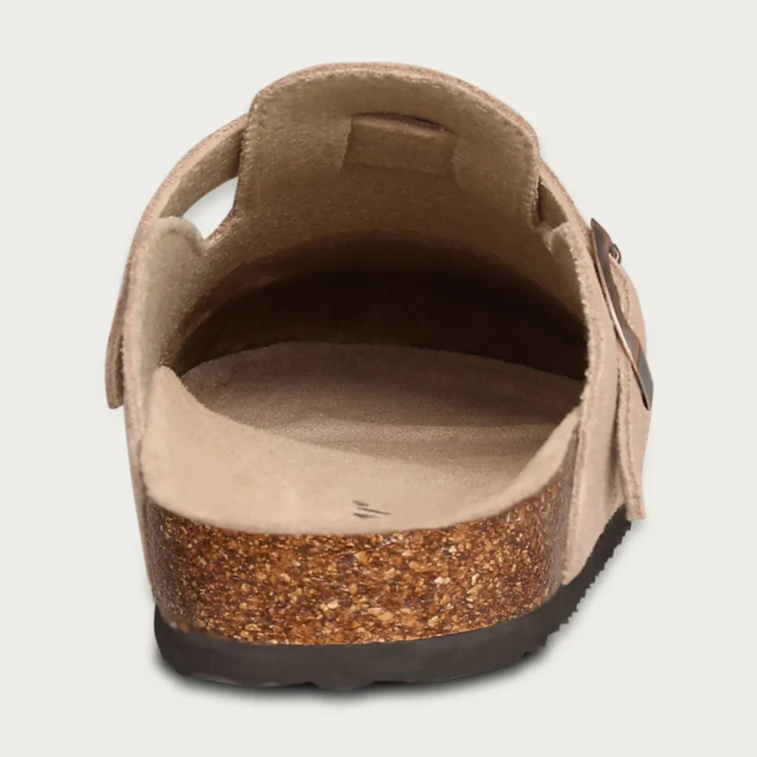 Ava | Stylish Suede Slip-On Clogs With Adjustable Buckle Detail