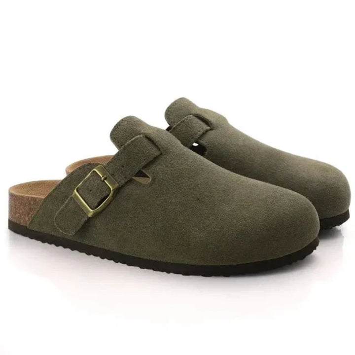 Ava | Stylish Suede Slip-On Clogs With Adjustable Buckle Detail