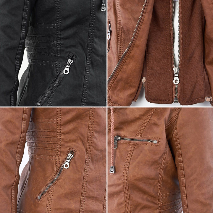 Zara | Chic Hooded Faux Leather Moto Jacket With Zip Details