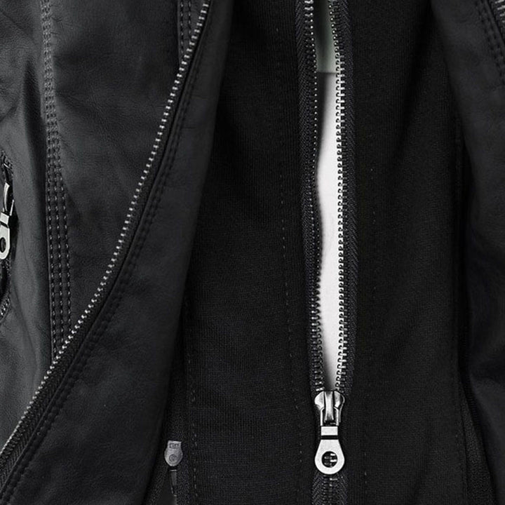 Zara | Chic Hooded Faux Leather Moto Jacket With Zip Details