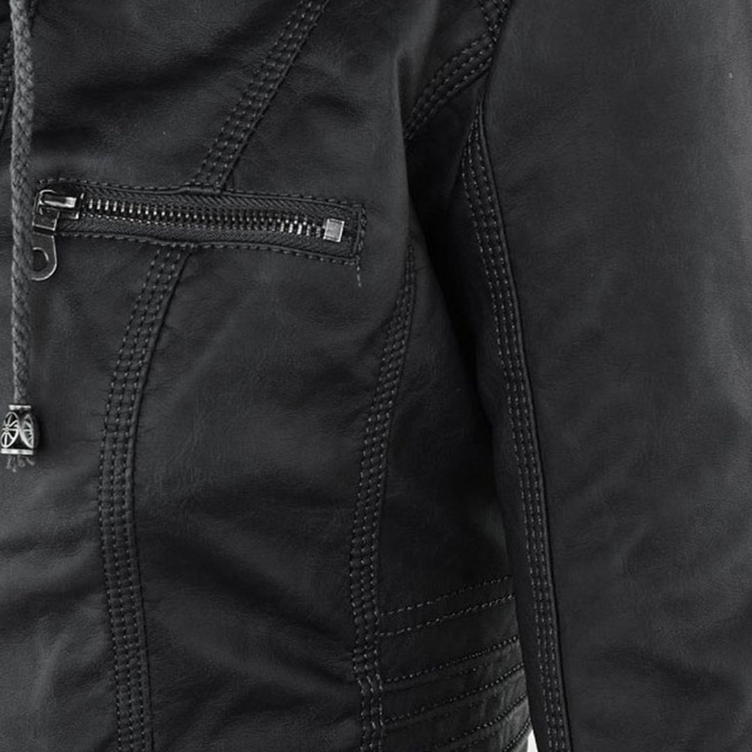 Zara | Chic Hooded Faux Leather Moto Jacket With Zip Details