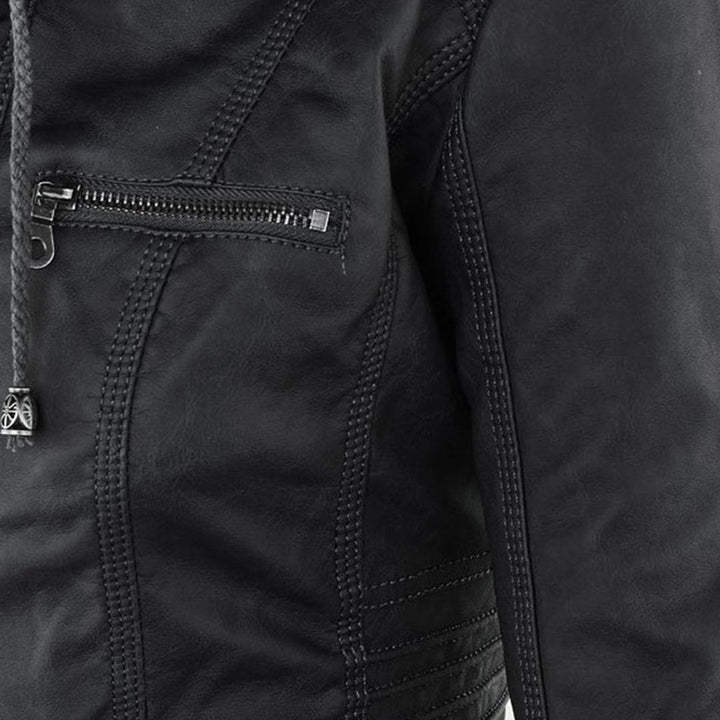 Zara | Chic Hooded Faux Leather Moto Jacket With Zip Details