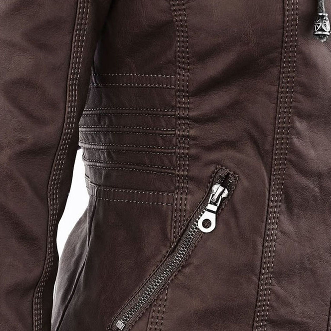 Zara | Chic Hooded Faux Leather Moto Jacket With Zip Details
