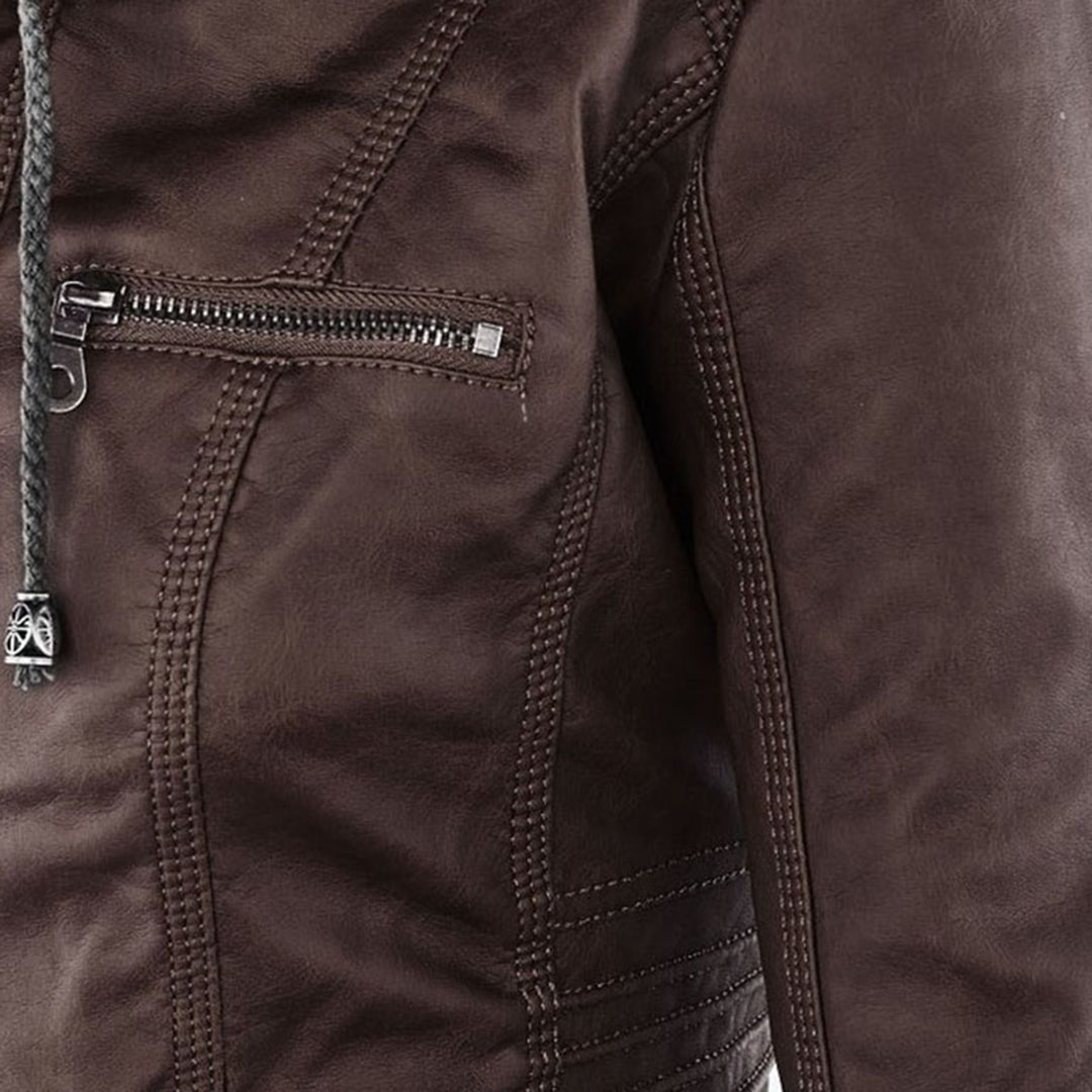 Zara | Chic Hooded Faux Leather Moto Jacket With Zip Details