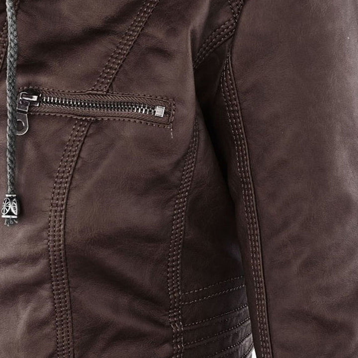 Zara | Chic Hooded Faux Leather Moto Jacket With Zip Details