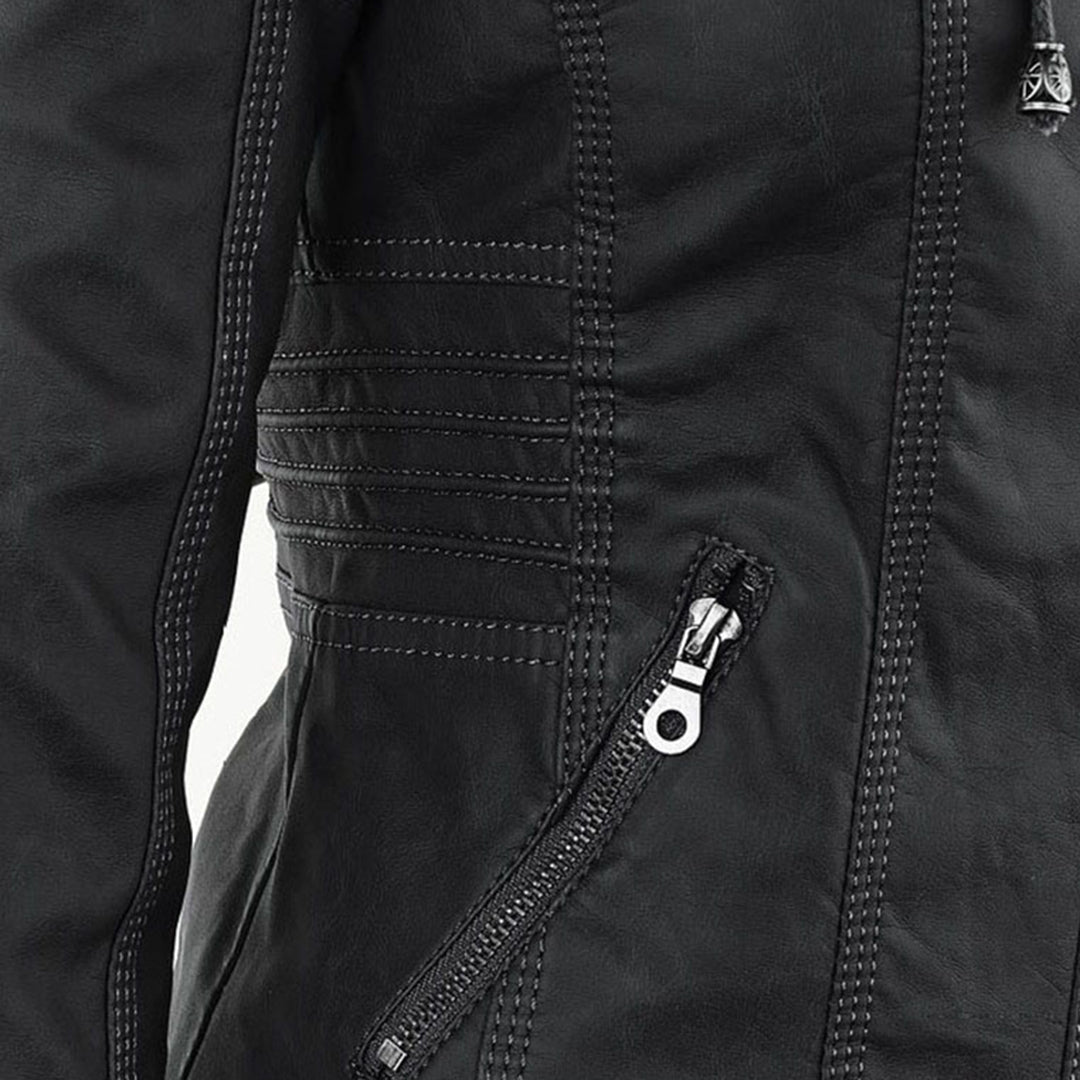 Zara | Chic Hooded Faux Leather Moto Jacket With Zip Details