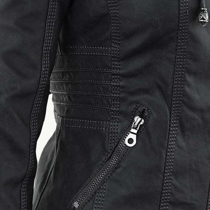 Zara | Chic Hooded Faux Leather Moto Jacket With Zip Details